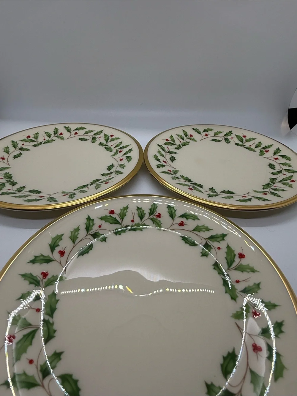 Lenox Holiday Bread and Butter Plates with Gold Trim- Three (3)